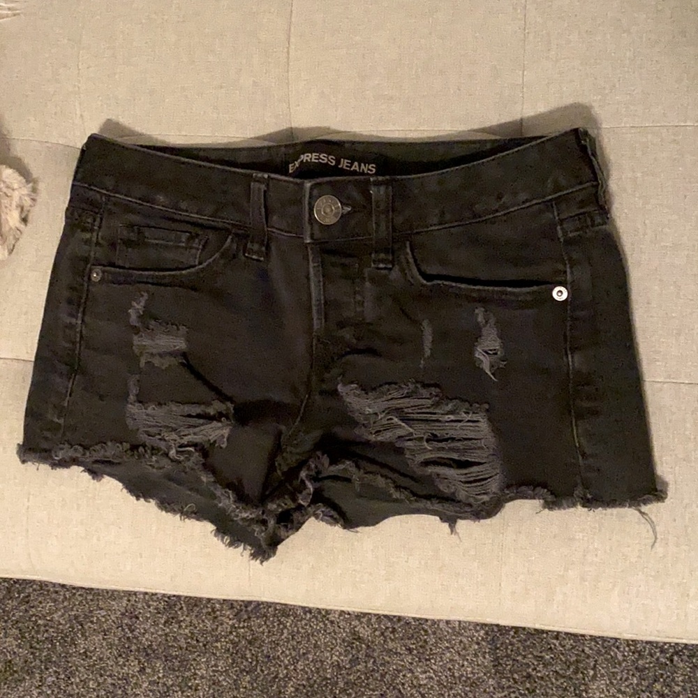 Distressed Black Denim Shorts